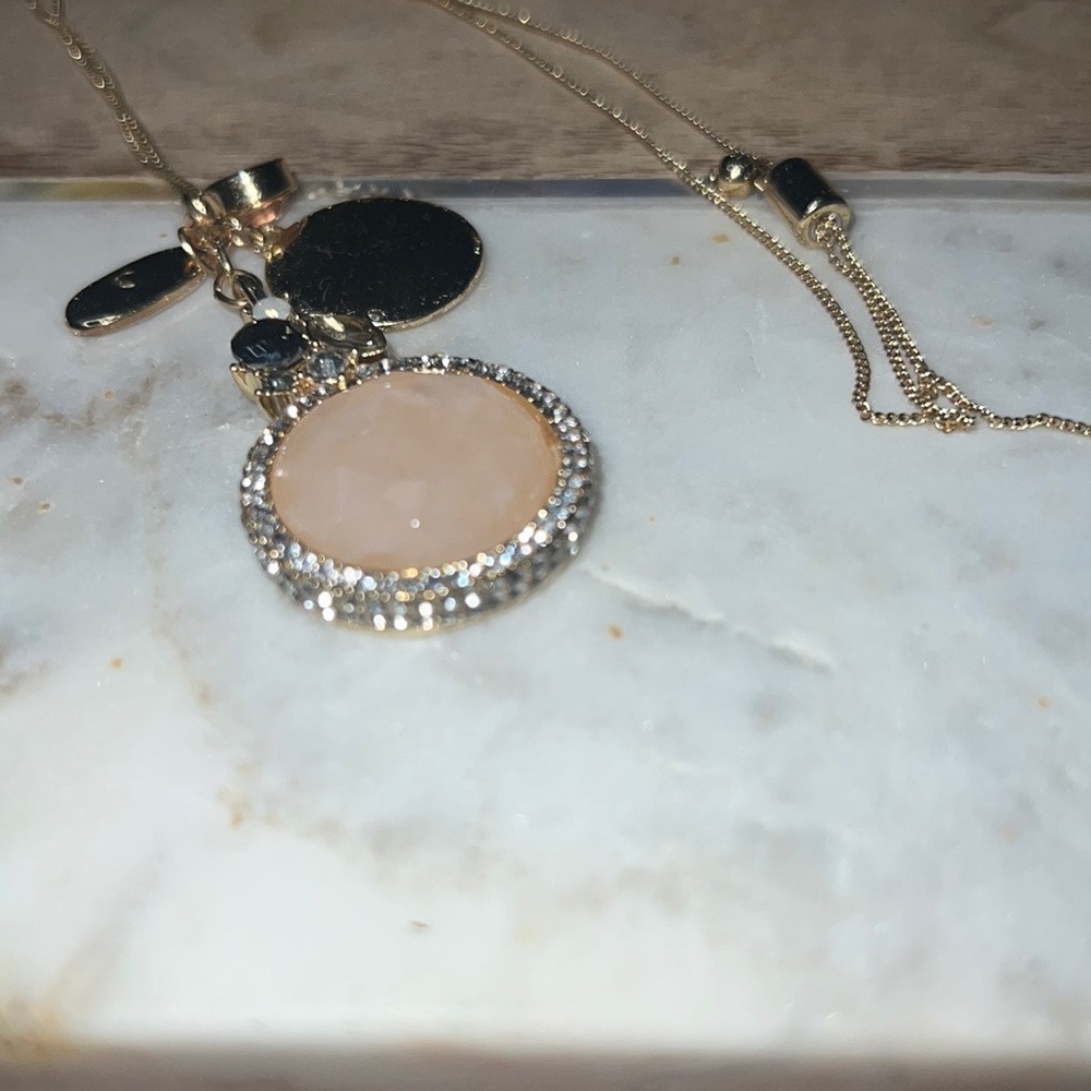 Gold Necklace with Peach Stone